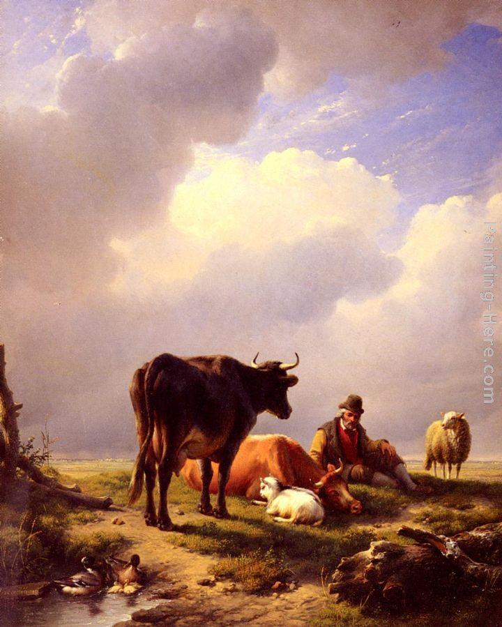 Eugene Verboeckhoven A Farmer At Rest With His Stock